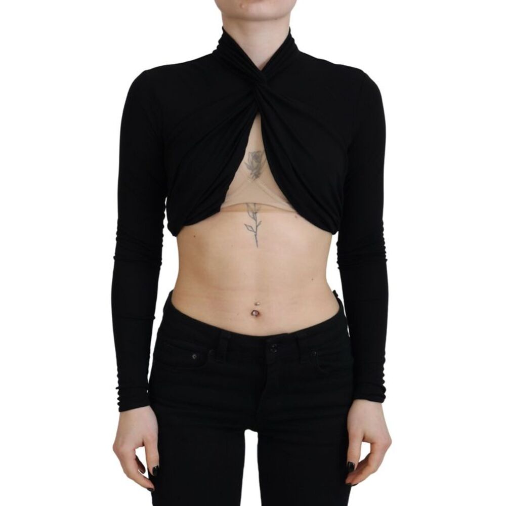 Dsquared² Black Cut Out Viscose Cropped Long Sleeves Women's Top